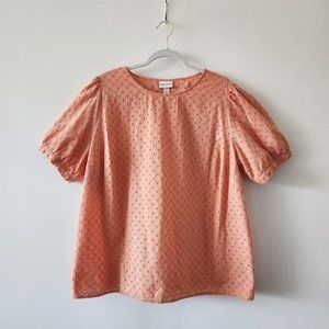 Ava & Viv Coral 100% Cotton Eyelet Puff Sleeve Top Plus Size 2X EUC